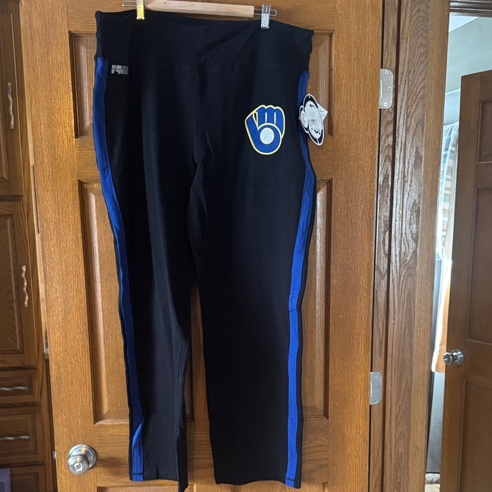 Women’s Black & Royal Side-Stripe Brewers Athletic Pants!